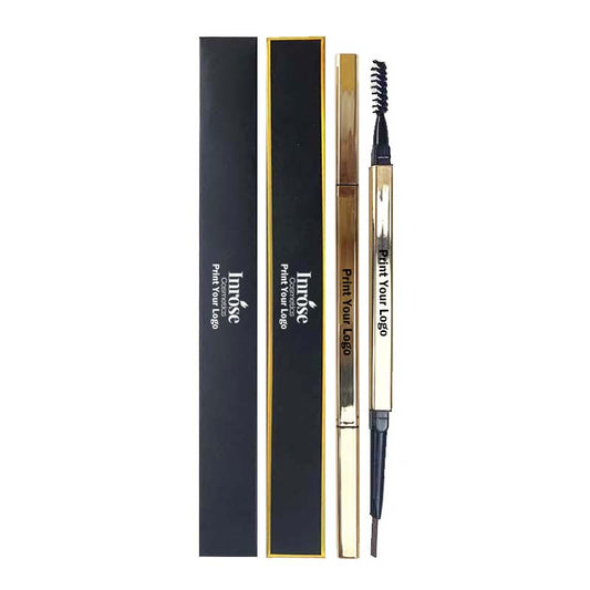 5 color gold eyebrow pencil with brush waterproof triangular rotating