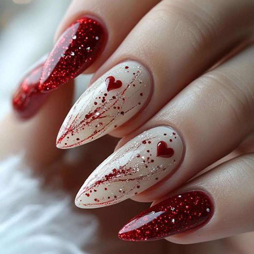 Heart-shaped Press On Nails Valentine's Day Nail Patch Removable Manicure 24 Pcs