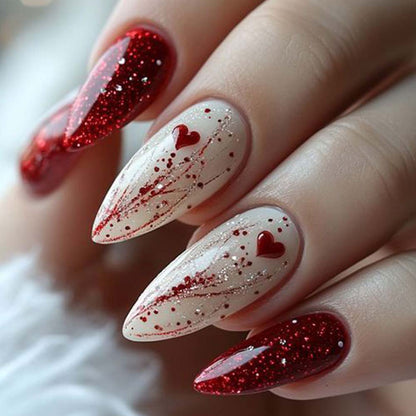 Heart-shaped Press On Nails Valentine's Day Nail Patch Removable Manicure 24 Pcs