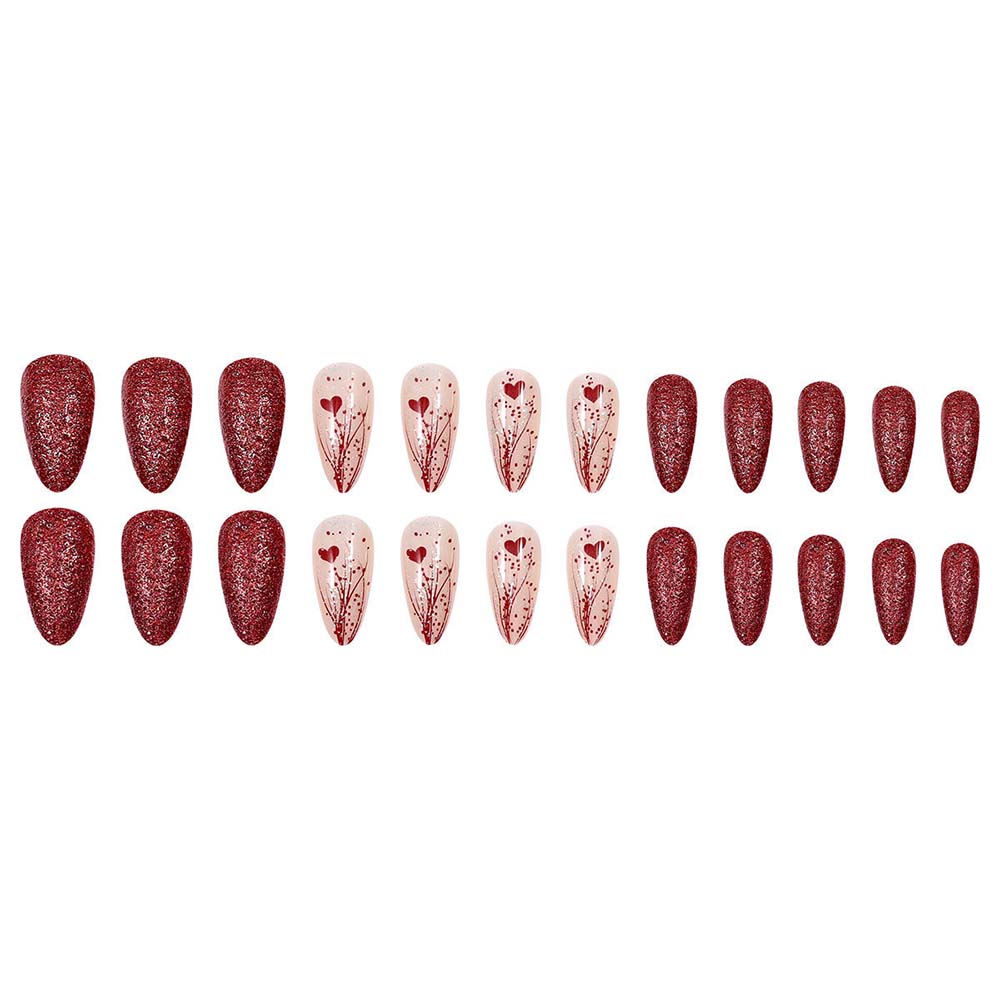 Heart-shaped Press On Nails Valentine's Day Nail Patch Removable Manicure 24 Pcs