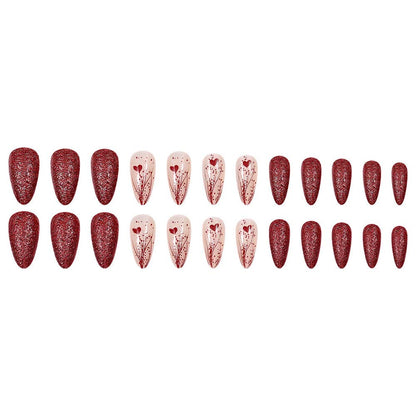 Heart-shaped Press On Nails Valentine's Day Nail Patch Removable Manicure 24 Pcs