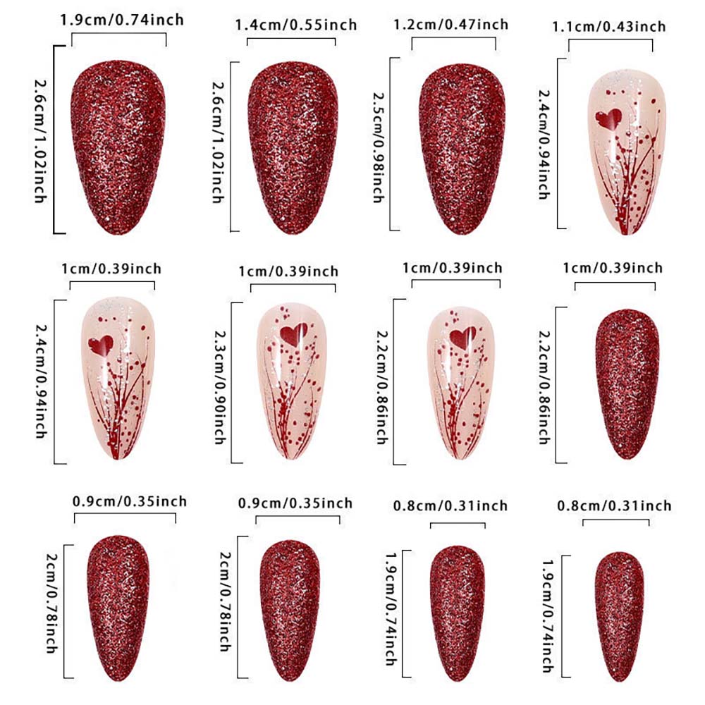 Heart-shaped Press On Nails Valentine's Day Nail Patch Removable Manicure 24 Pcs