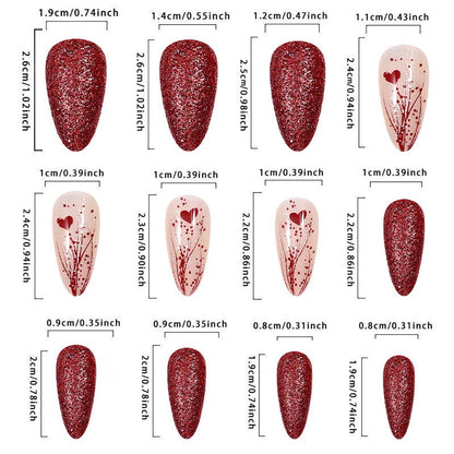 Heart-shaped Press On Nails Valentine's Day Nail Patch Removable Manicure 24 Pcs
