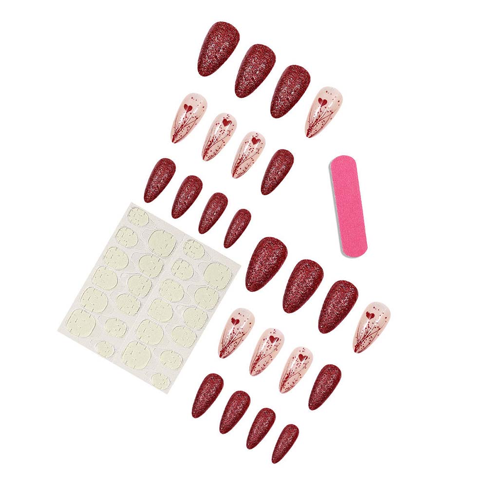 Heart-shaped Press On Nails Valentine's Day Nail Patch Removable Manicure 24 Pcs