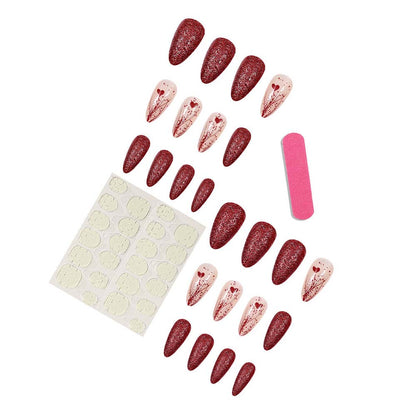 Heart-shaped Press On Nails Valentine's Day Nail Patch Removable Manicure 24 Pcs