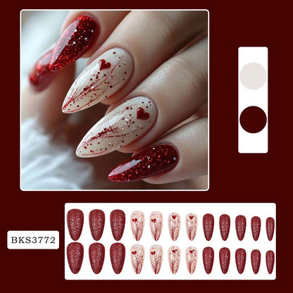 Heart-shaped Press On Nails Valentine's Day Nail Patch Removable Manicure 24 Pcs