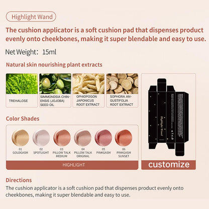 Enlumineur liquide 6 couleurs, baume scintillant, haute pigmentation
