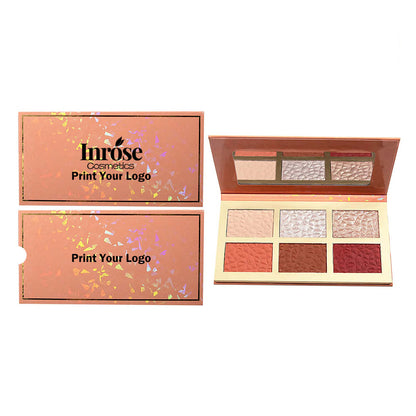 6 Color Highlighter & Blush Palette High Pigmented Waterproof Private Label