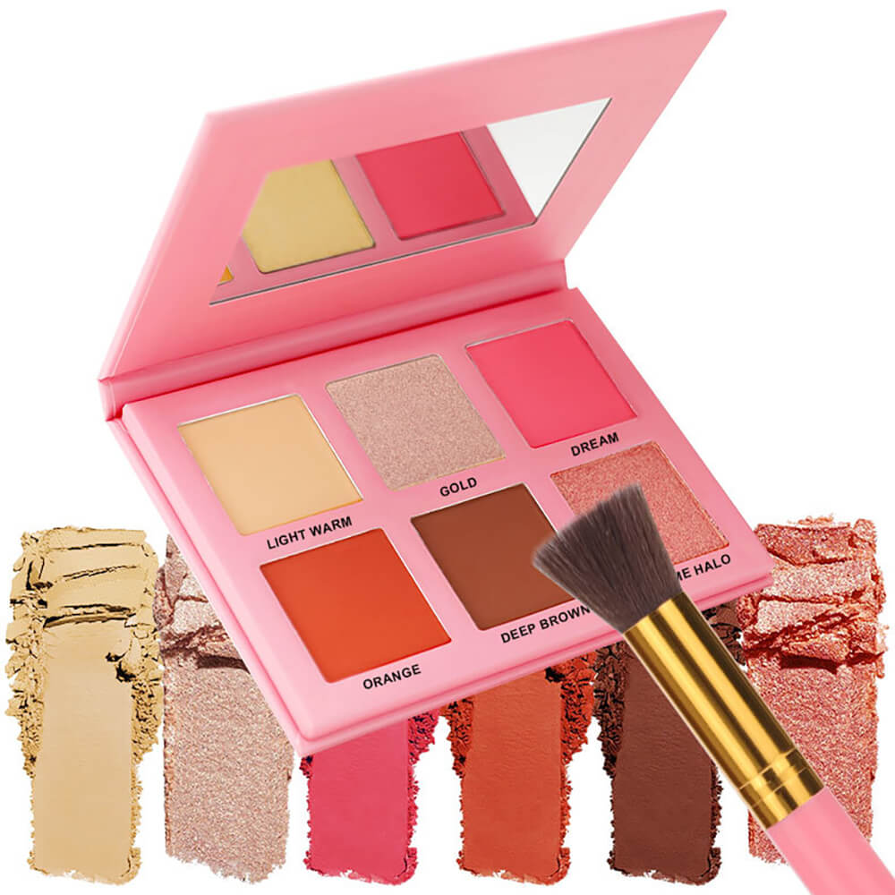 6 Color DIY Highlighter & Blush & Contour Palette Waterproof High Pigmented