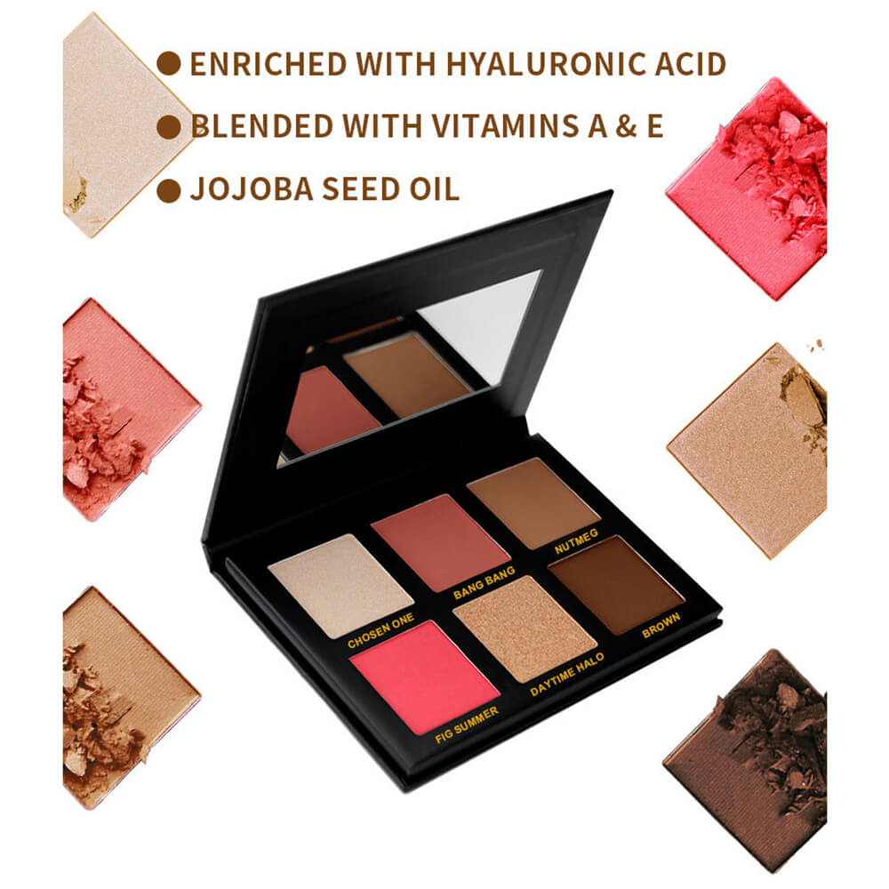 6 Color DIY Highlighter & Blush & Contour Palette Waterproof High Pigmented