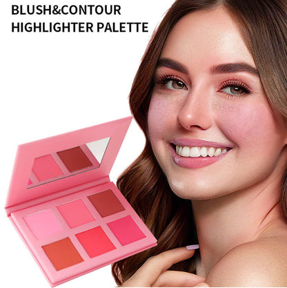 6 Color DIY Highlighter & Blush & Contour Palette Waterproof High Pigmented