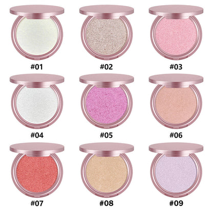 9-Shade Highlighter Compact Shimmer Soft Creamy Skin-Adhering Long Lasting