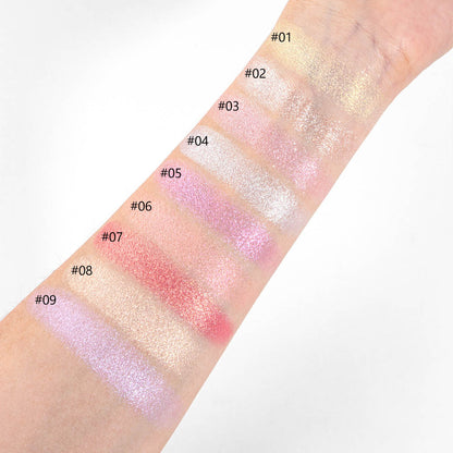 9-Shade Highlighter Compact Shimmer Soft Creamy Skin-Adhering Long Lasting