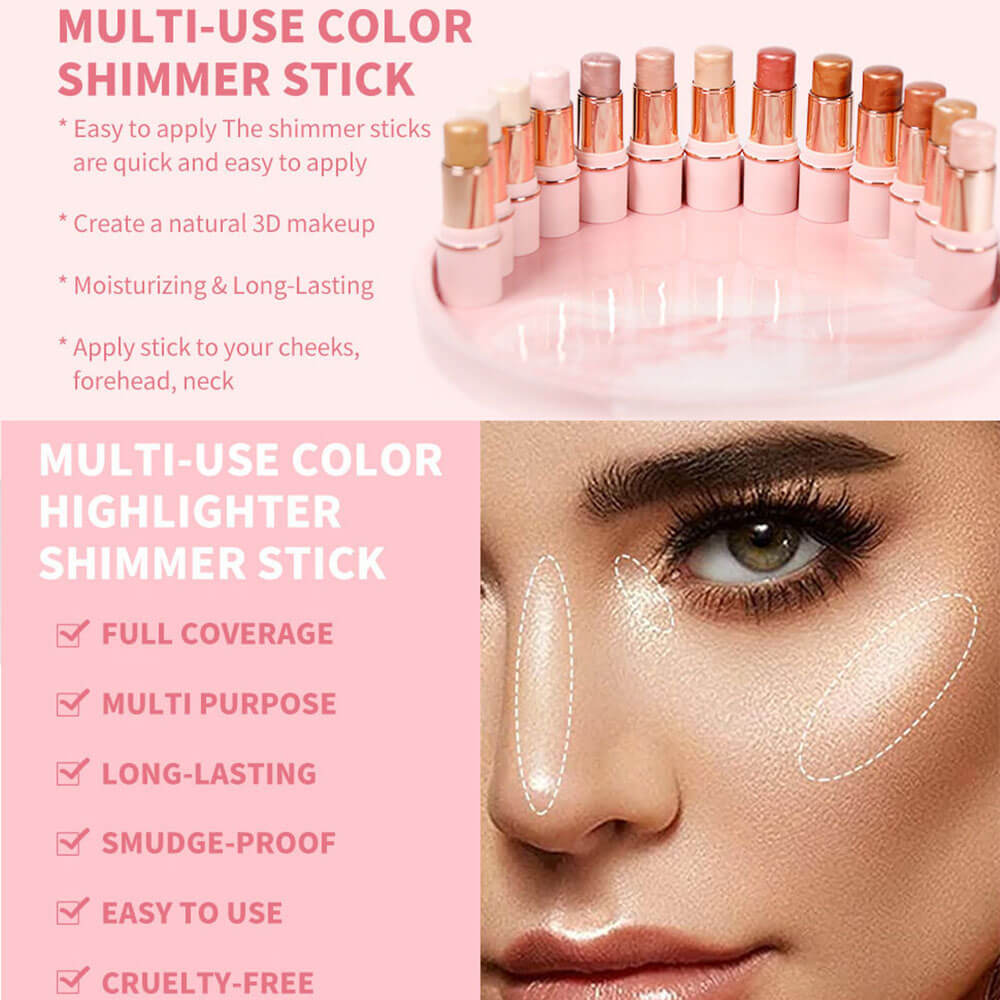 13 color highlighter stick face brightening contouring shimmer stick vegan