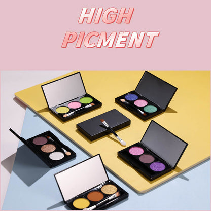 3-Color Matte Eyeshadow Palette Powder Waterproof High Pigment With Brush