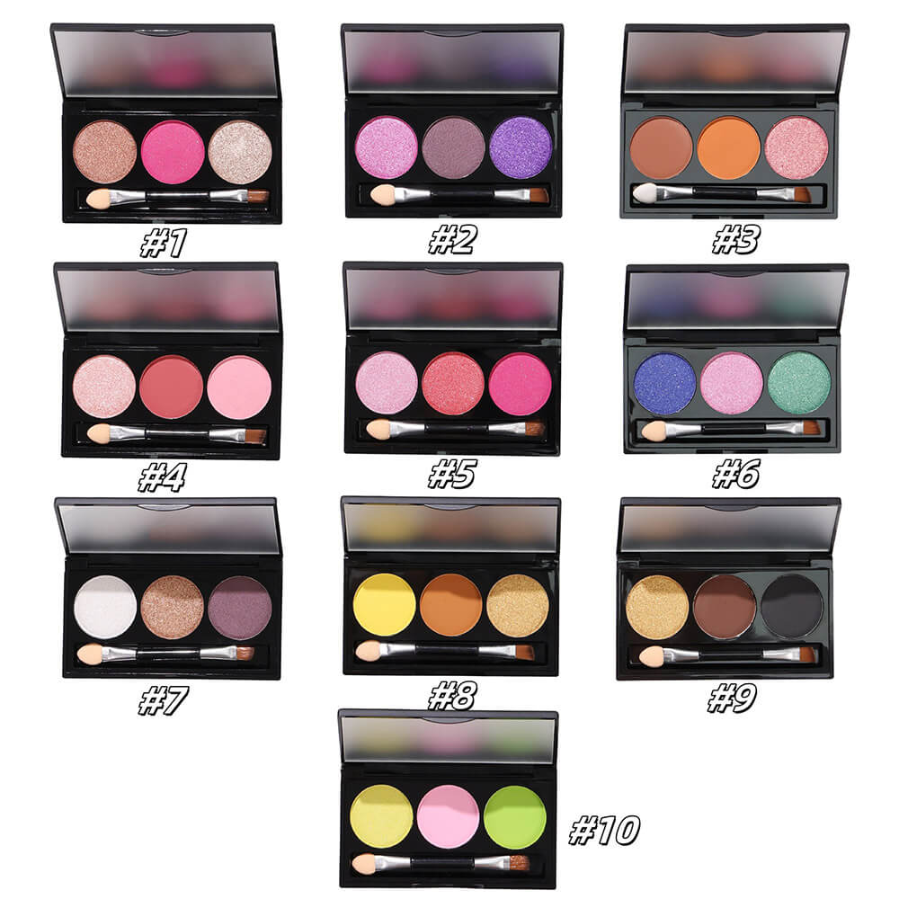 3-Color Matte Eyeshadow Palette Powder Waterproof High Pigment With Brush