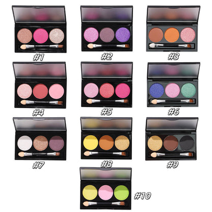 3-Color Matte Eyeshadow Palette Powder Waterproof High Pigment With Brush