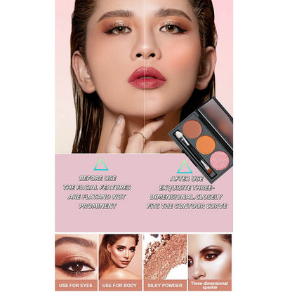 3-Color Matte Eyeshadow Palette Powder Waterproof High Pigment With Brush