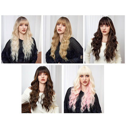 Gradient wig full headgear long curly waves hair natural versatile