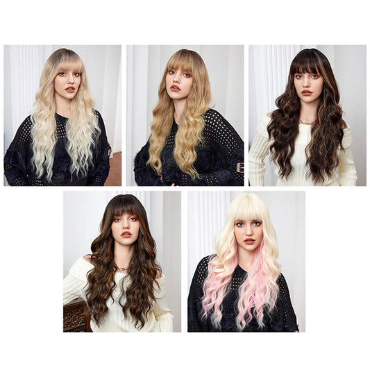 Gradient wig full headgear long curly waves hair natural versatile
