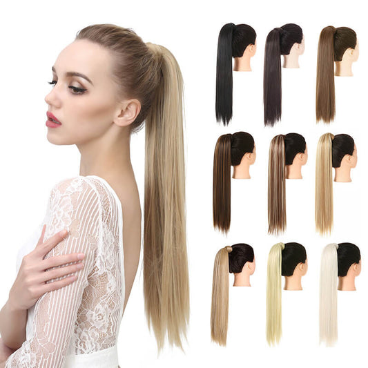 Wigs velcro ponytail matte silk long straight hair wrapped wig 23.6 inch