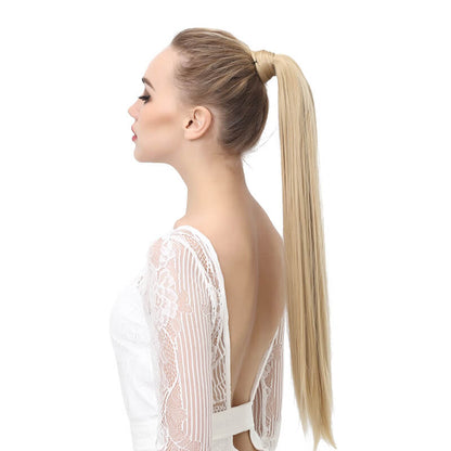 Wigs velcro ponytail matte silk long straight hair wrapped wig 23.6 inch