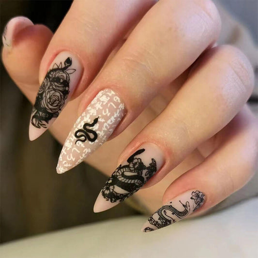 Fake nails nail patches manicure dark snake flower ultra-thin nail