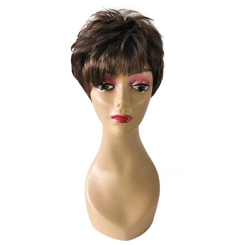 Short bob hair women wigs brown human wig with bangs 9.8 inch