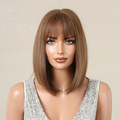 Women wigs with bangs bob hair short straight hair full wig cover headgear