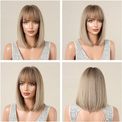 Women wigs with bangs bob hair short straight hair full wig cover headgear