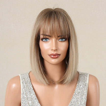 Women wigs with bangs bob hair short straight hair full wig cover headgear