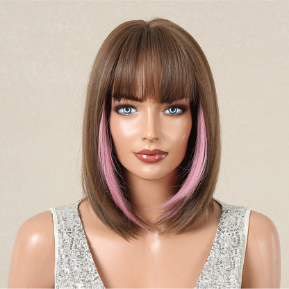 Women wigs with bangs bob hair short straight hair full wig cover headgear