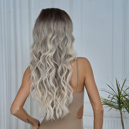 Big wave wigs long curly hair gradient chemical fiber full headgear