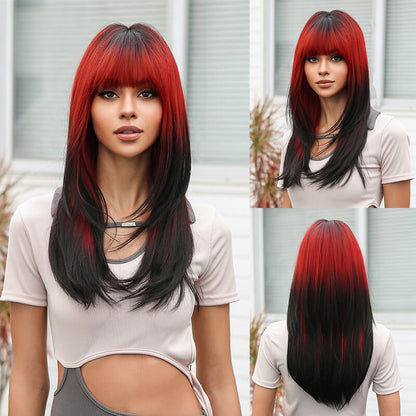 New gradient wigs cosplay punk long straight hair pink full headgear wig