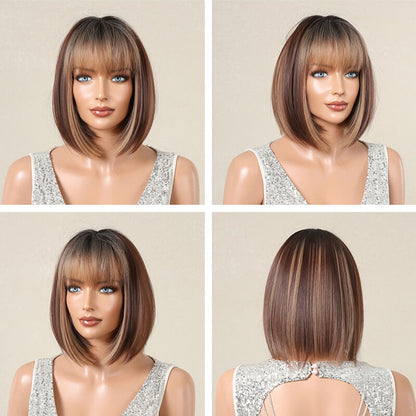 Women wigs with bangs bob hair short straight hair full wig cover headgear