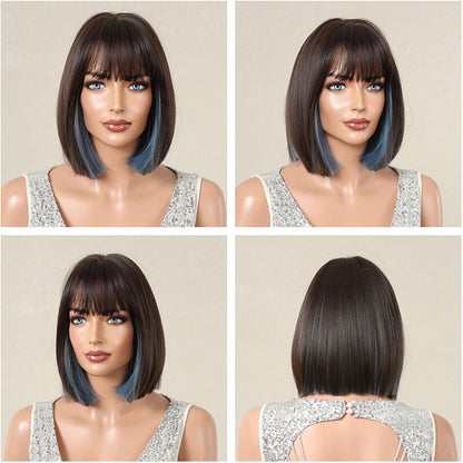 Women wigs with bangs bob hair short straight hair full wig cover headgear