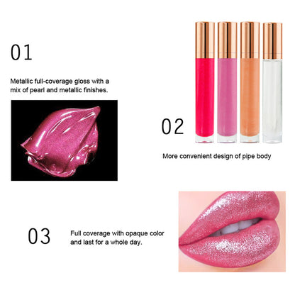 7 Color Lip Gloss Nude Shimmer Lip Glaze High Pigmented Vegan Gold Tube