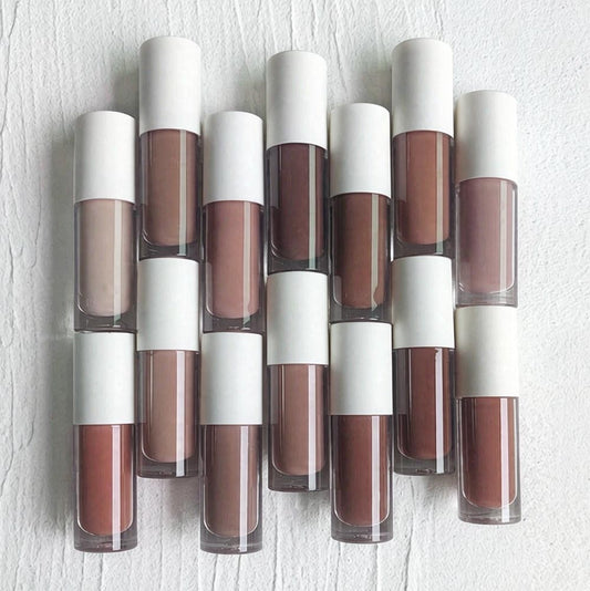 28 Color Nude Lip Gloss Lip Glaze High Pigmented Moisturizing Short Fat Tube
