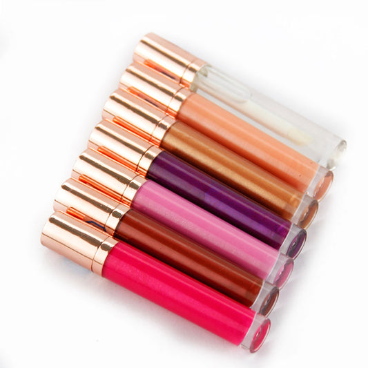 7 Color Lip Gloss Nude Shimmer Lip Glaze High Pigmented Vegan Gold Tube