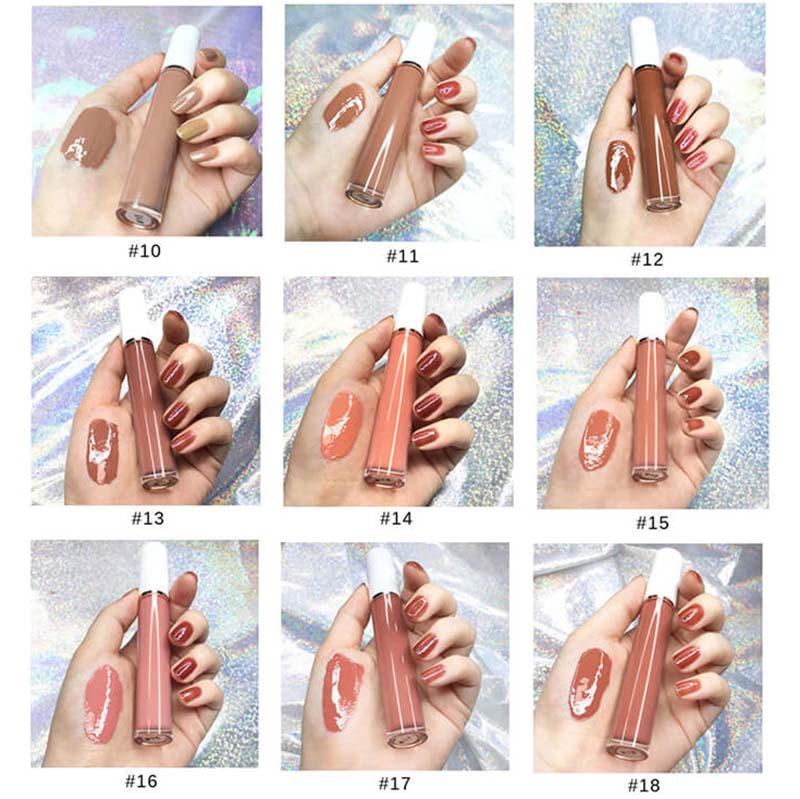 64 colors lip gloss high pigmented nude shiny vegan no logo white tube
