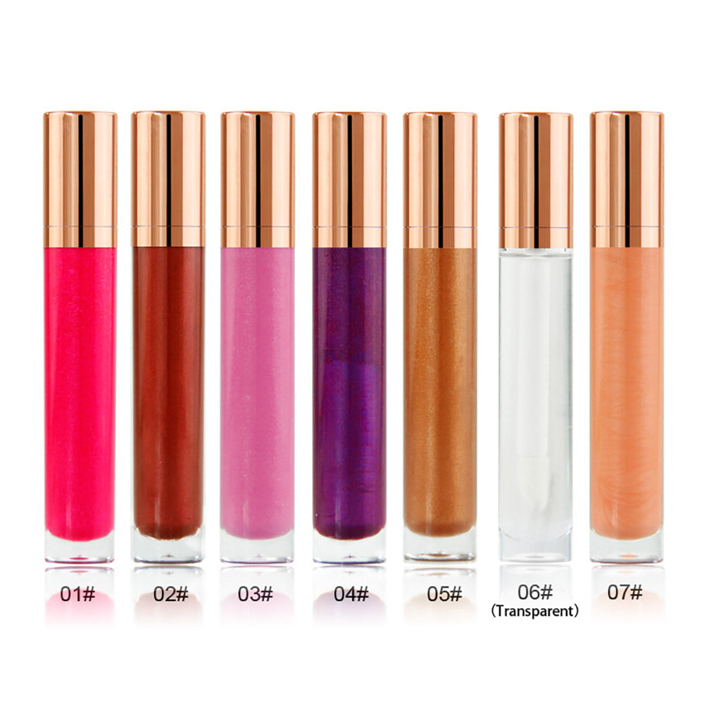7 Color Lip Gloss Nude Shimmer Lip Glaze High Pigmented Vegan Gold Tube