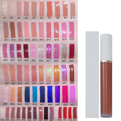 64 Colors Lip Gloss High Pigmented Nude Shiny Vegan No Logo White Tube