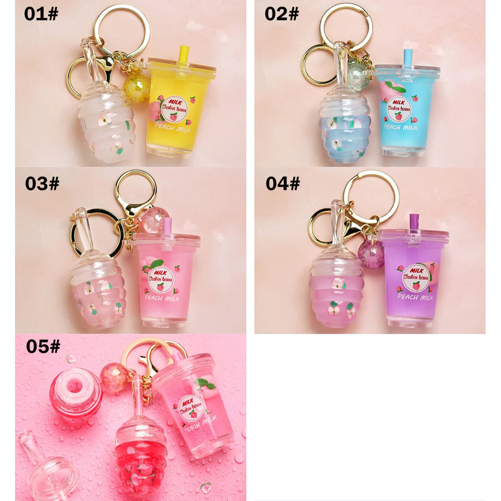 5 Color Lip Oil Peach Floating Milk Tea Cup Lip Gloss Keychain Honey Gloss
