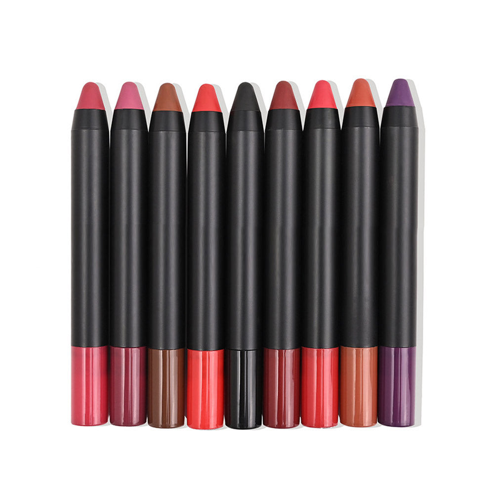 9 Color Matte Lip Liner With Sharpener Lipstick Pencil Waterproof Long Lasting