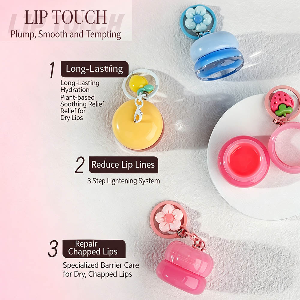 5 Flavors Cute Lip Mask Jar Charm Keychain Lip Cream Moisturizing Fruit Lip Care