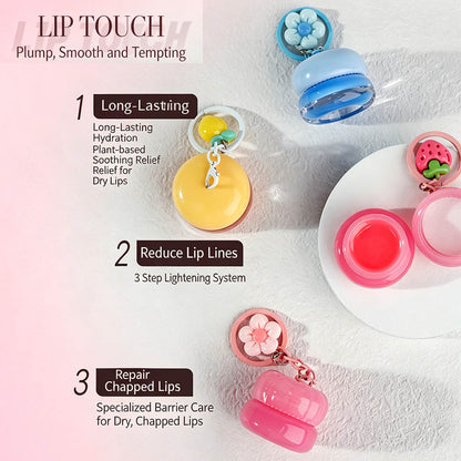 5 Flavors Cute Lip Mask Jar Charm Keychain Lip Cream Moisturizing Fruit Lip Care