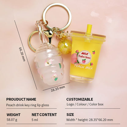 5 Color Lip Oil Peach Floating Milk Tea Cup Lip Gloss Keychain Honey Gloss