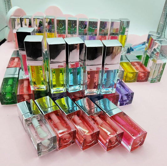 34 Colors Lip Oil Fruit Lip Gloss Lip Plumping Oil Vegan Moisturizing Silver-Plated Tube