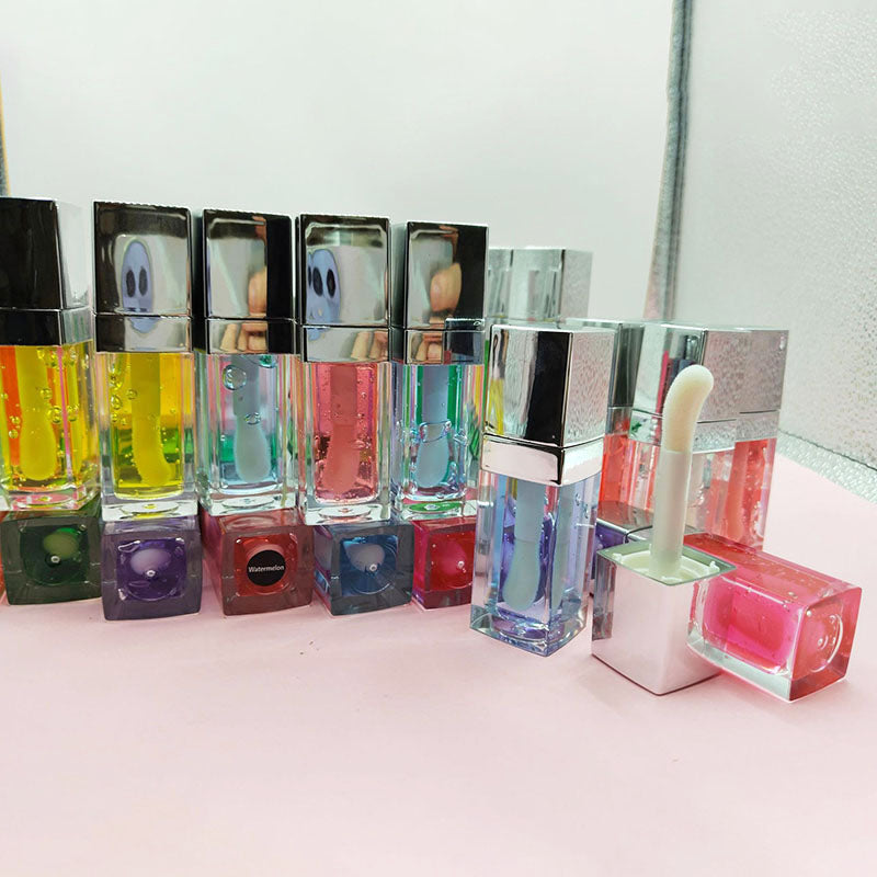 34 Colors Lip Oil Fruit Lip Gloss Lip Plumping Oil Vegan Moisturizing Silver-Plated Tube