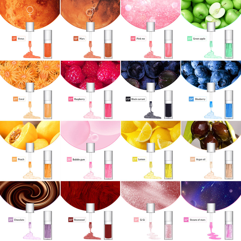 48 Colors Lip Oil Fruit Lip Gloss Lip Plumping Oil Vegan Moisturizing Silver-Plated Tube